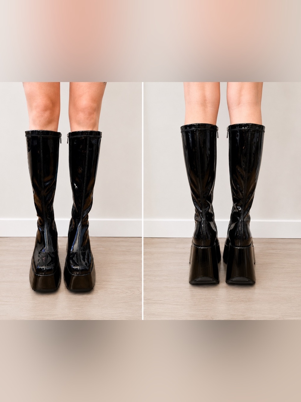 Black Patent Platform Knee-High Boots – 3.5” Platform – 15” Shaft Height - Picture 2 of 6